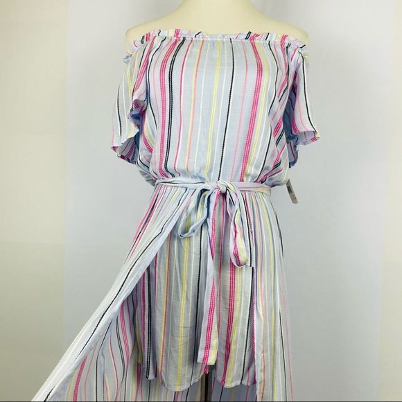 ☀️NWT MIDNIGHT DOLL Stripe Maxi Romper Off-the-Shoulder - Picture 8 of 16
